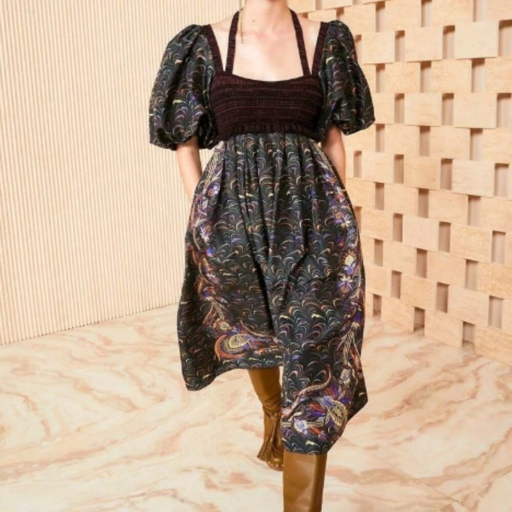 NWOT ULLA JOHNSON Philippa Midi Dress in Obsidian M $825